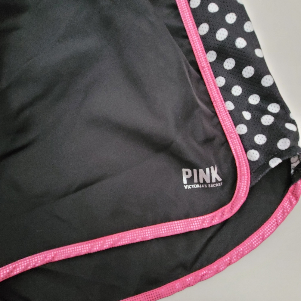 PINK Victoria's Secret Black & Hot Pink Polka Dot Women's Athletic Shorts - Picture 3 of 10